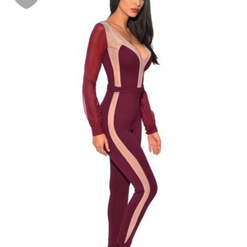 Wine color jumpsuit so sexy